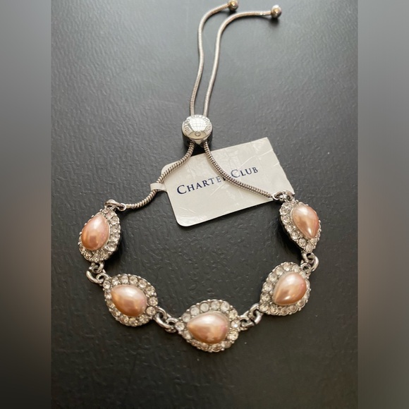 Charter Club Pave’ & Imitation Pink Pearl Slider Bracelet - Picture 4 of 5